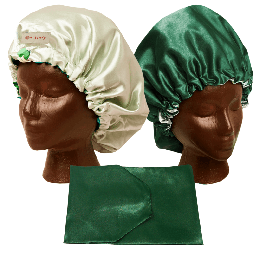 hunter sage satin bonnet with wrap attachment