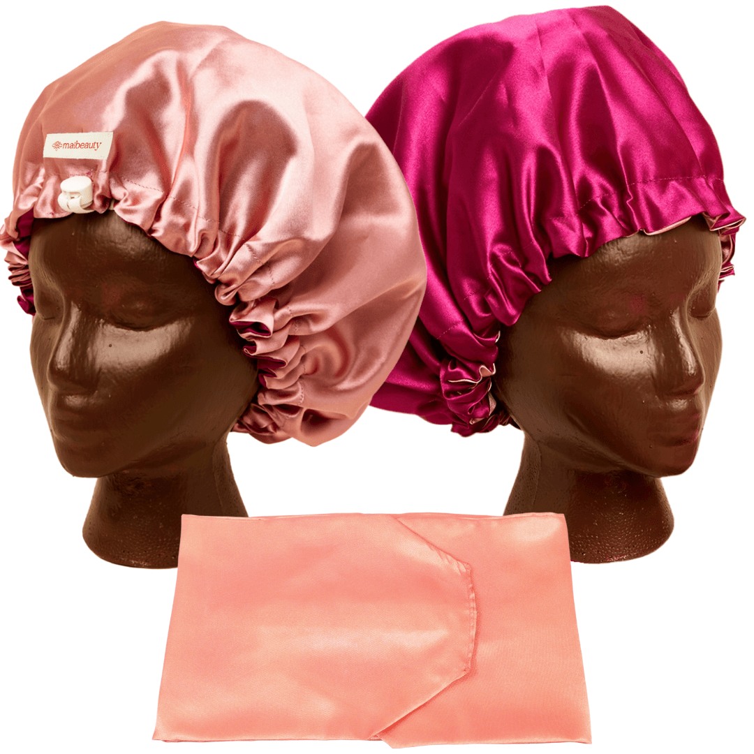 magenta mauve satin bonnet with wrap attachment