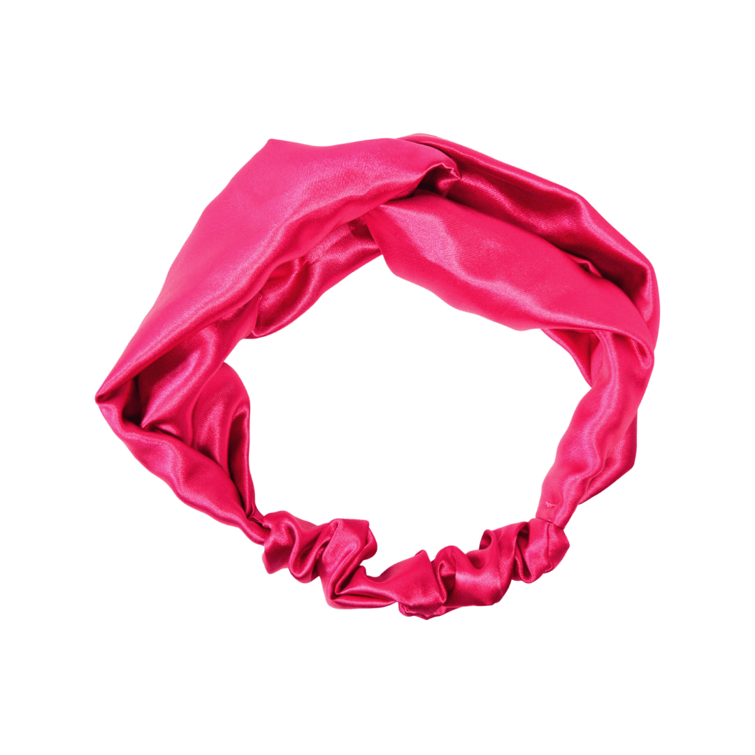 magenta satin top knot headband