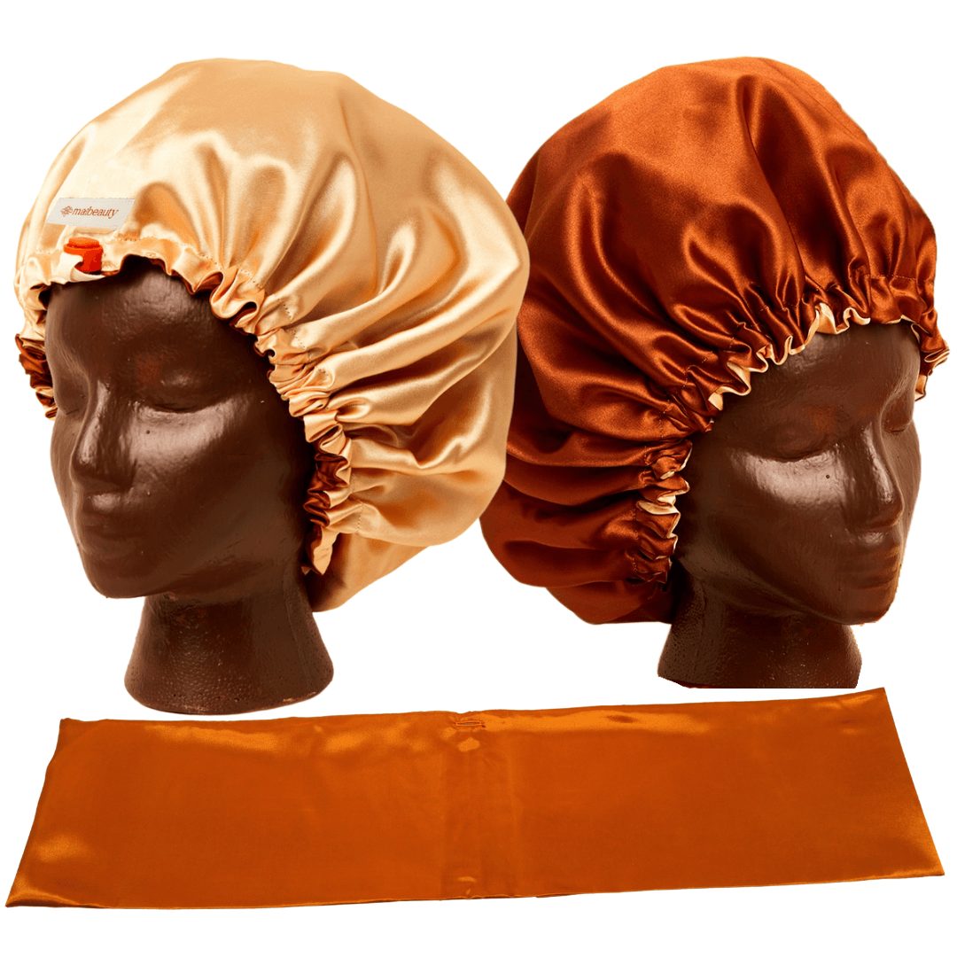 cinnamon tangier satin bonnet with scarf attachment