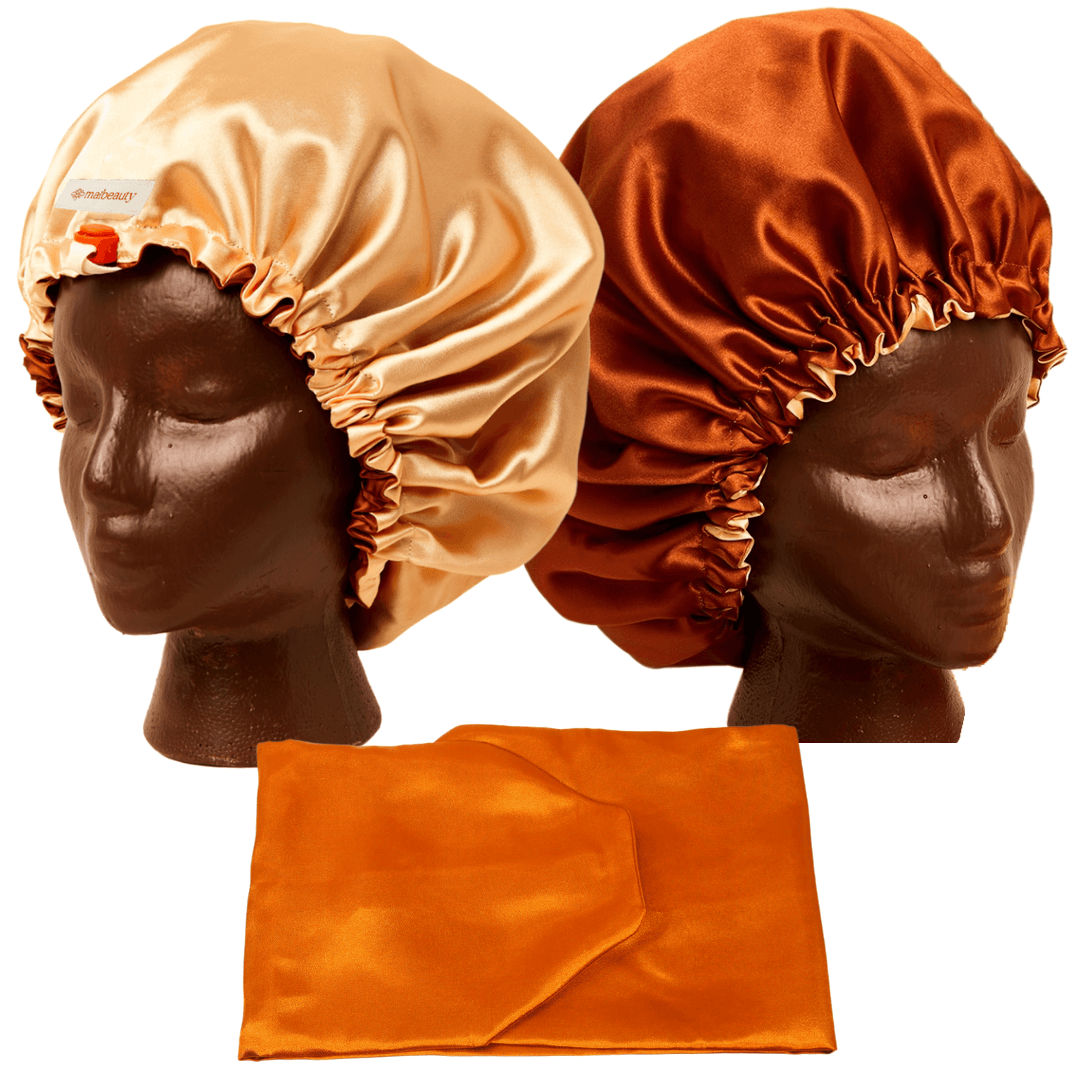 cinnamon tangier satin bonnet with wrap attachment