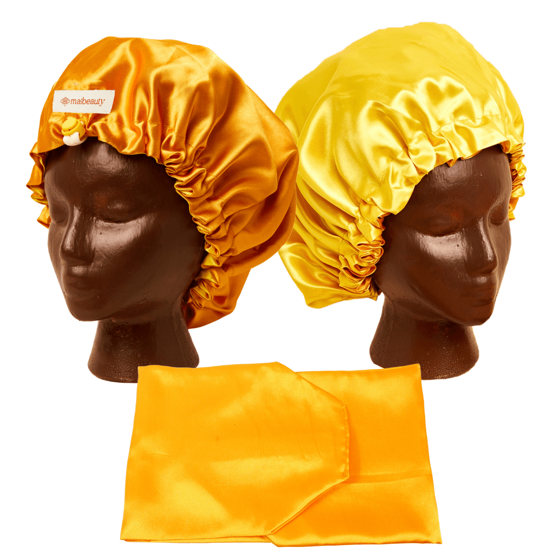 mango yellow satin bonnet with wrap attachment