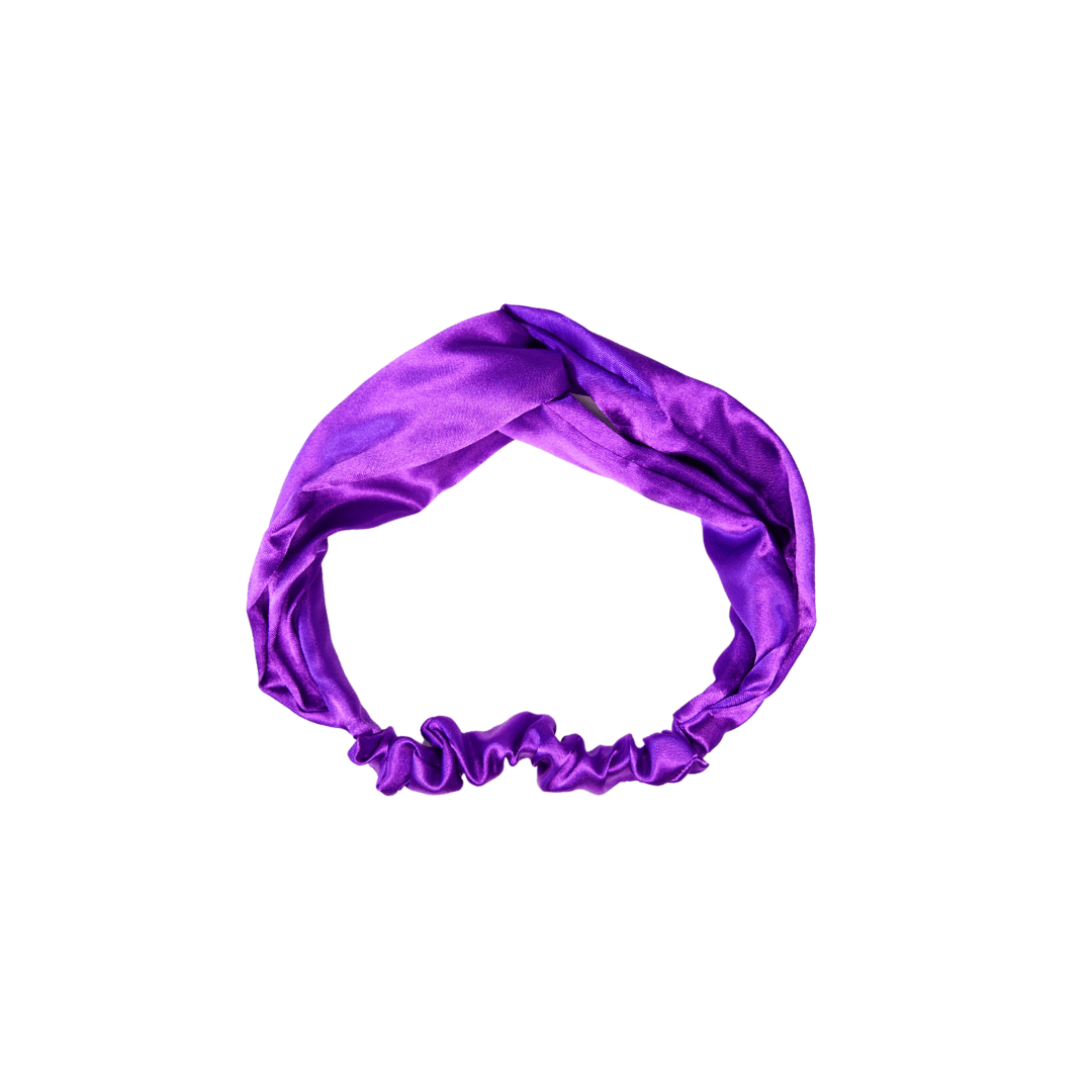purple satin top knot headband