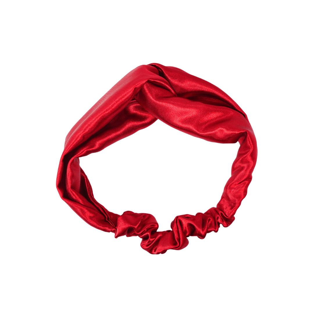 red satin top knot headband